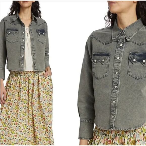 THE GREAT‎ The Howdy Gray Corduroy Snap Button Western Shirt Jacket Women's Med - Picture 8 of 8